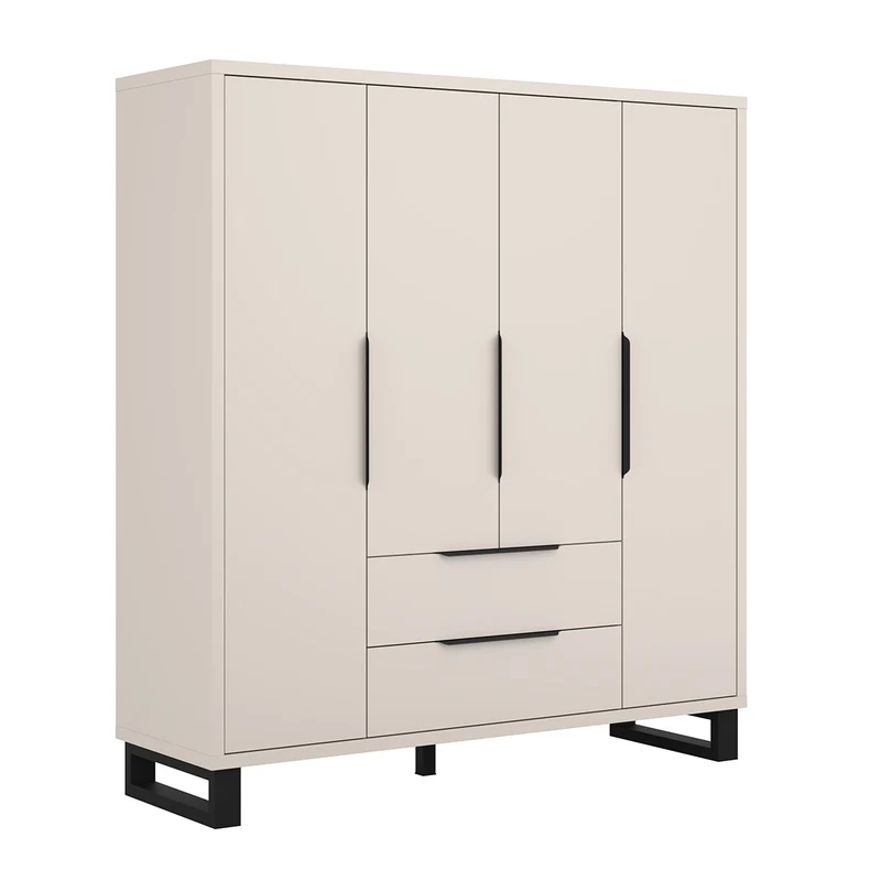 Armoire 4 portes 2 tiroirs Eden Cachemire et Noir