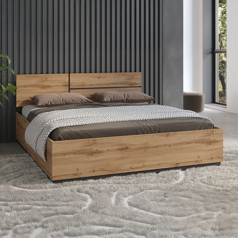 Lit coffre 180x200 sommier inclus Lilia Bois