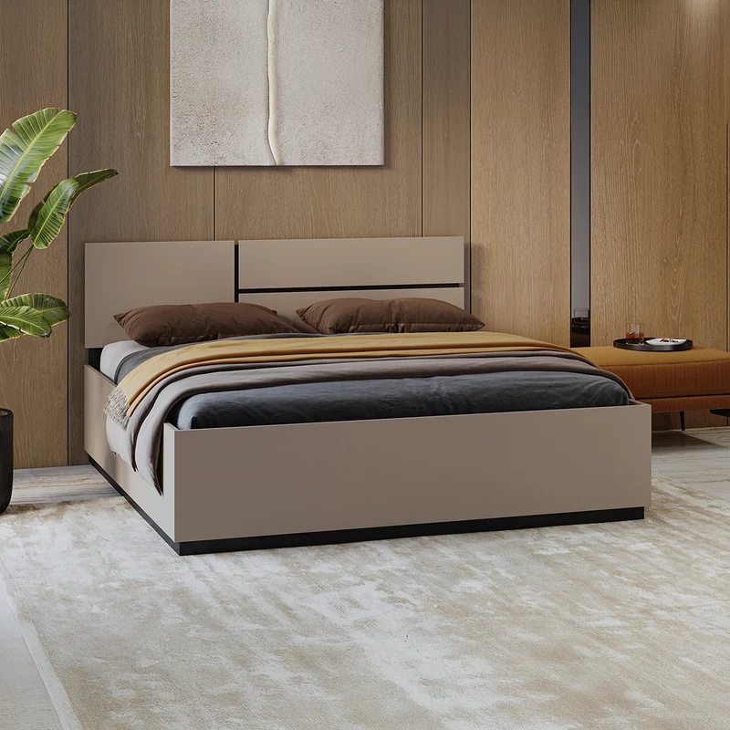 Lit coffre 180x200 sommier inclus Lilia Taupe