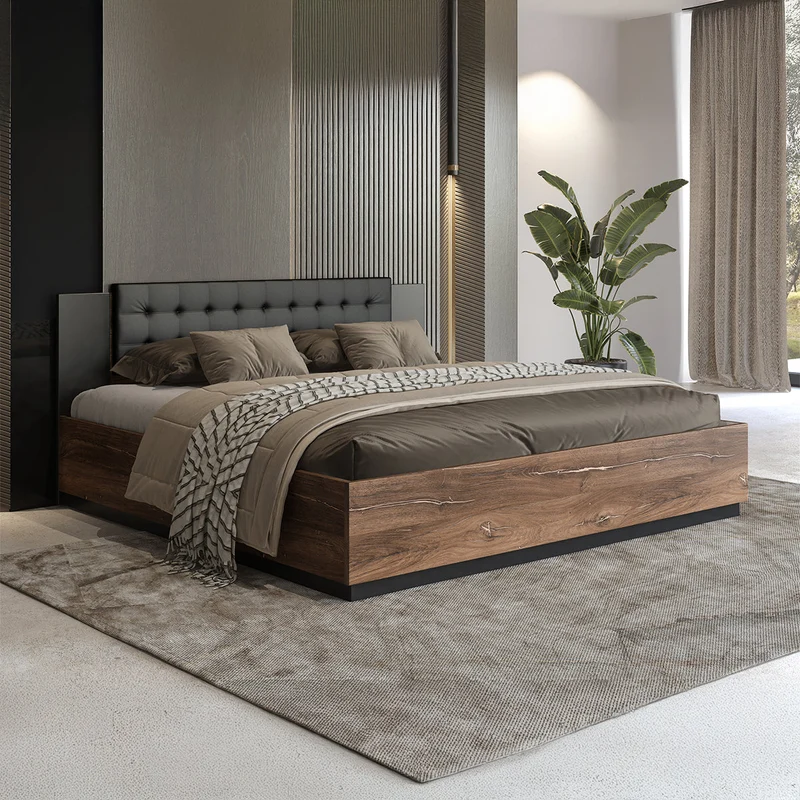 Lit 180x200 sommier inclus Alec Bois foncé et Noir