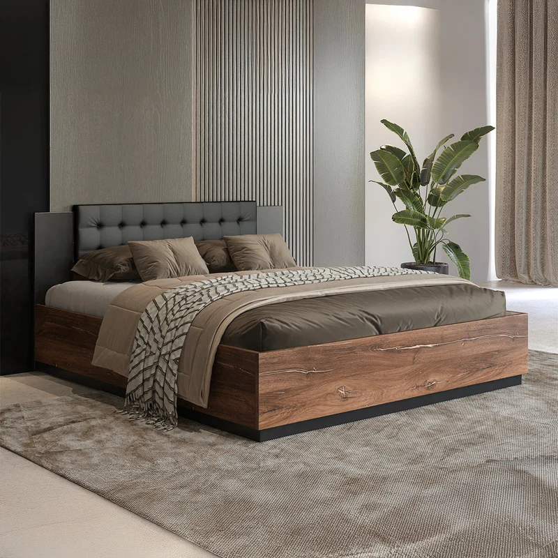 Lit 140x200 sommier inclus Alec Bois foncé et Noir