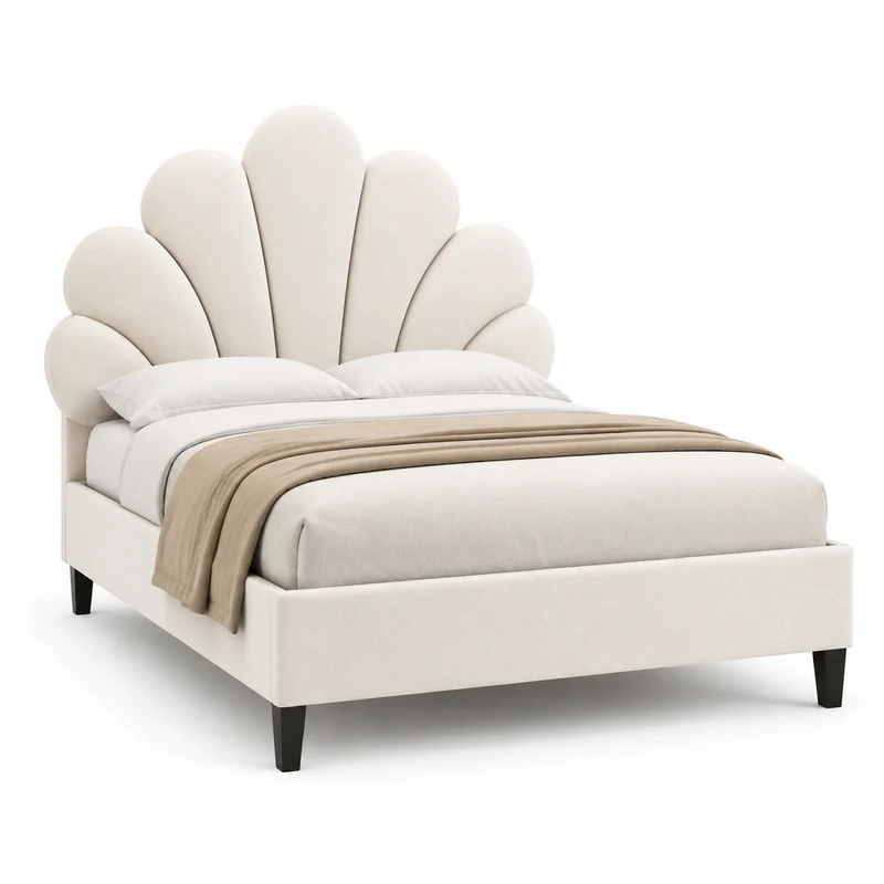 lit-simple-enfant-velours-beige-avec-tete-fleur-et-sommier-a-lattes-zdnzba7087rl
