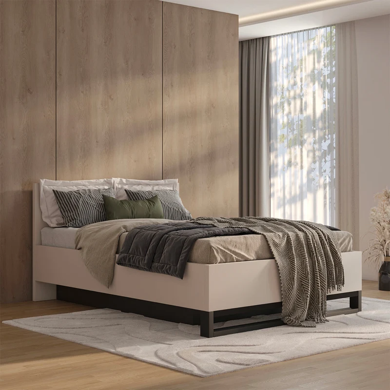 Lit coffre 160x200 sommier inclus Eden Cachemire et Noir