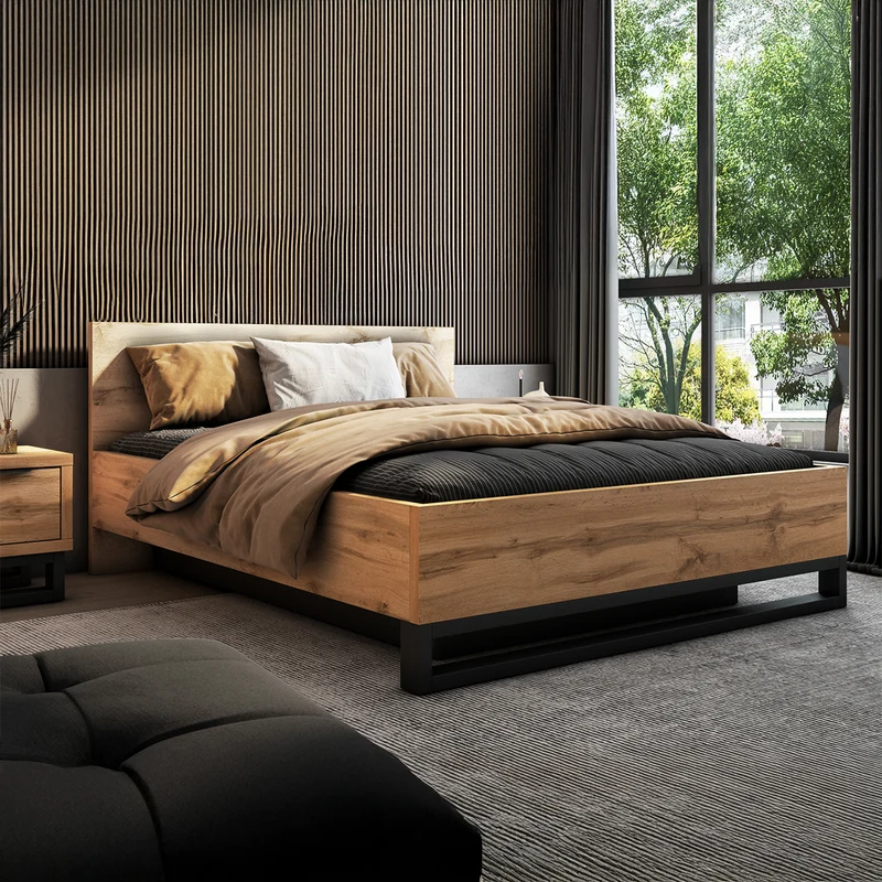 Lit coffre 160x200 sommier inclus Eden Bois et Noir