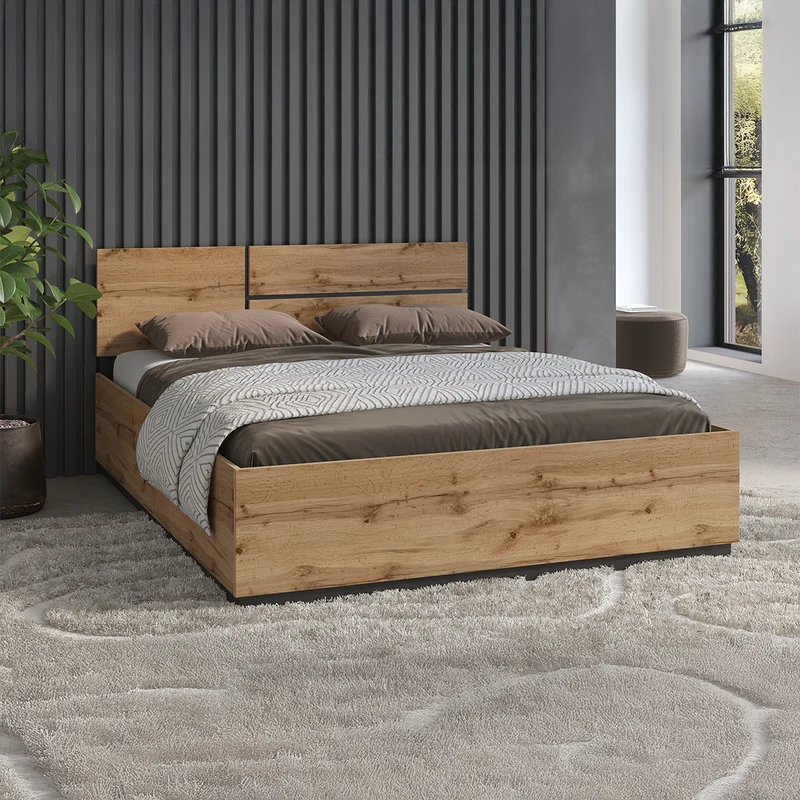 Lit coffre 160x200 sommier inclus Lilia Bois
