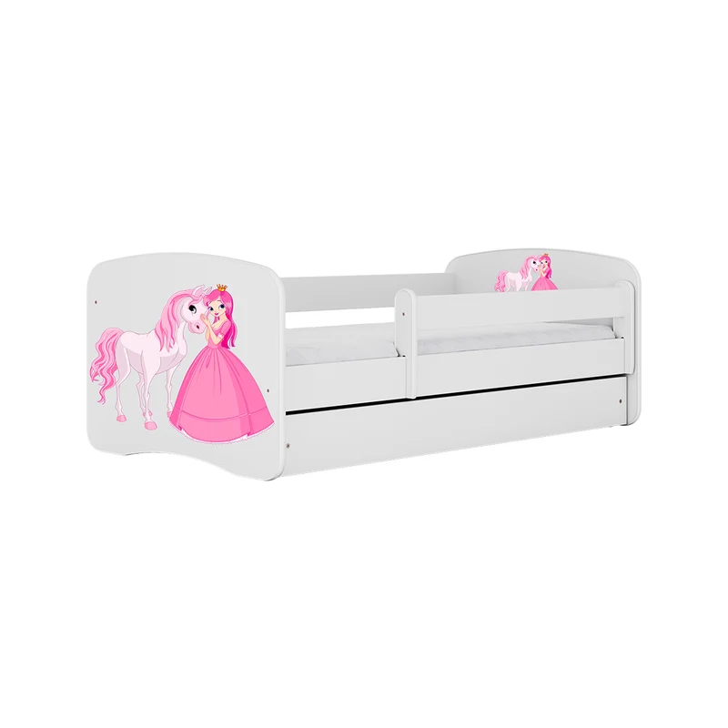 Lit 80x160 sommier et tiroir inclus Kocot Kids Babydream La princesse et le cheval - Blanc