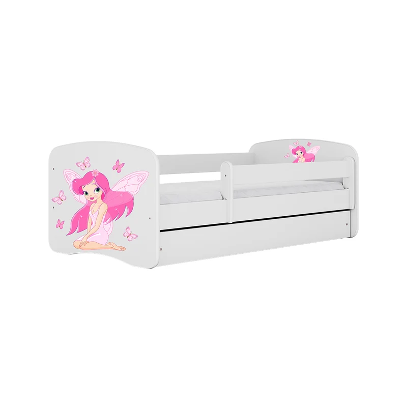 Lit 80x160 sommier et tiroir inclus Kocot Kids Babydream La fée aux papillons - Blanc