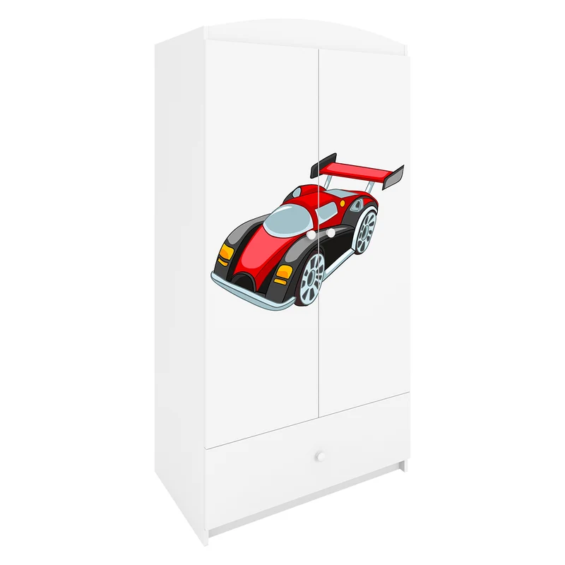 Armoire 2 portes 1 tiroir Kocot Kids Babydream Voiture de course - Blanc