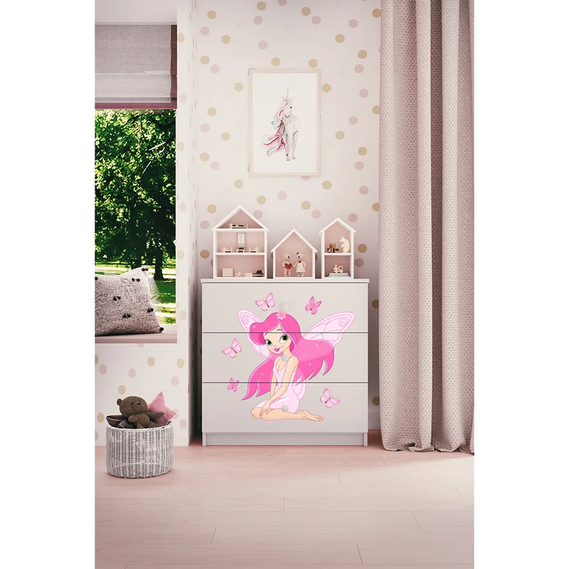 Commode 3 tiroirs Kocot Kids Babydream La fée aux papillons - Blanc