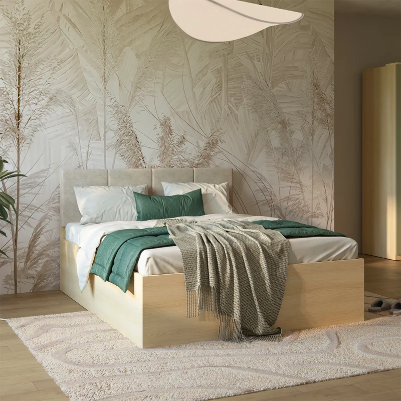 Lit 160x200 sommier inclus Téana Bois et Beige