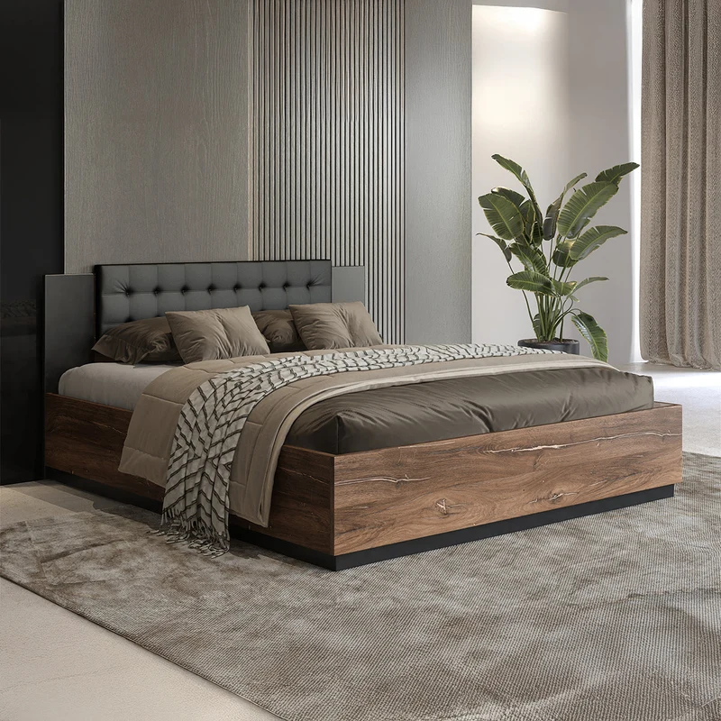 Lit 160x200 sommier inclus Alec Bois foncé et Noir