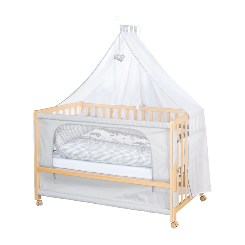 Room Bed 'Jumbo twins grau' 60 x 120 cm + Textilausstattung - Holz natur
