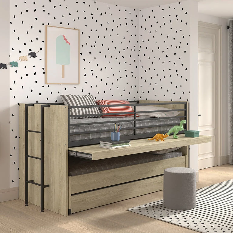 Lit mi-hauteur 90x200 sommier et tiroirs inclus Vipack Sam Bois