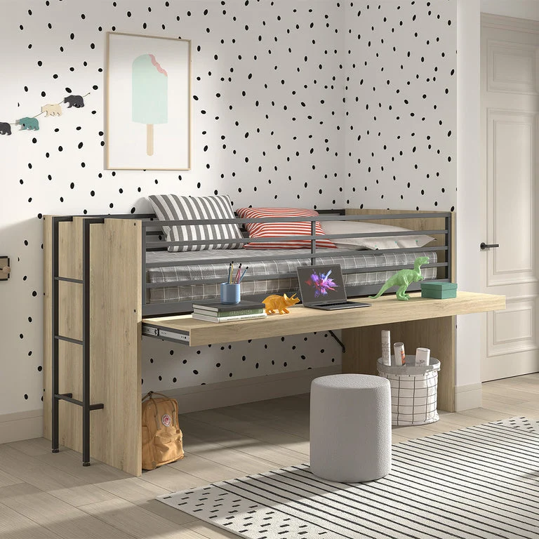 Lit mi-hauteur 90x200 sommier inclus Vipack Sam Bois