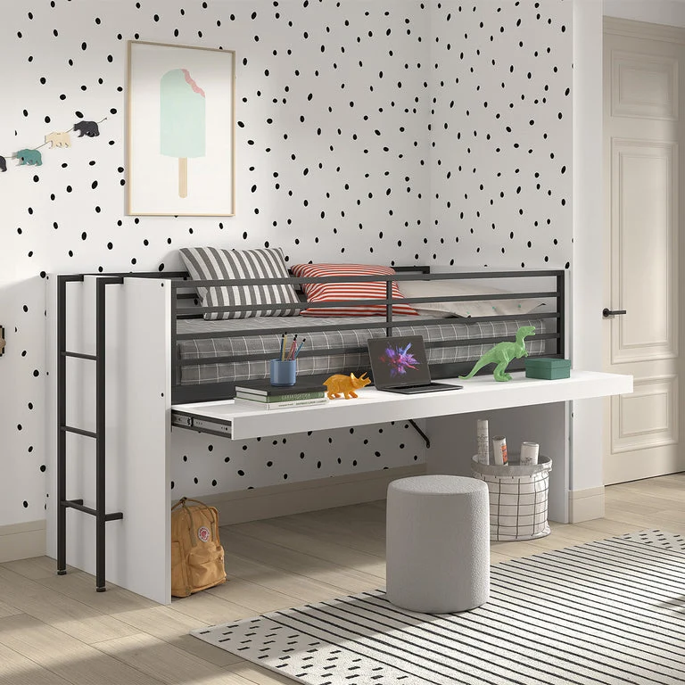 Lit mi-hauteur 90x200 sommier inclus Vipack Sam Blanc
