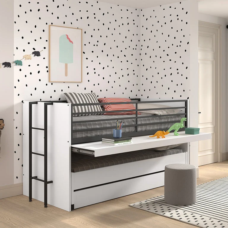 Lit mi-hauteur 90x200 sommier et tiroirs inclus Vipack Sam Blanc