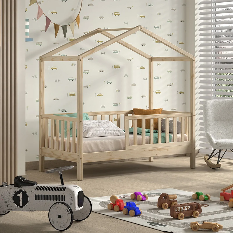 Lit cabane 70x140 sommier inclus Vipack Dallas Bois