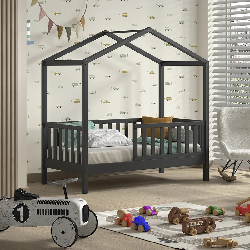 Lit cabane 70x140 sommier inclus Vipack Dallas Anthracite
