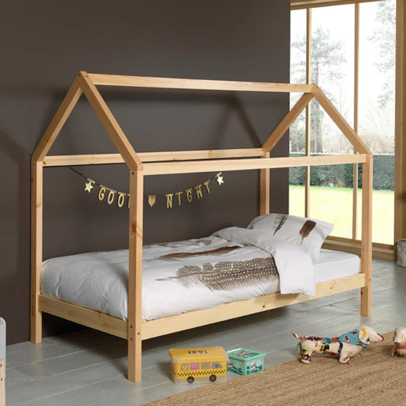 Lit cabane LP 90x200 Sommier inclus Vipack Dallas - Bois