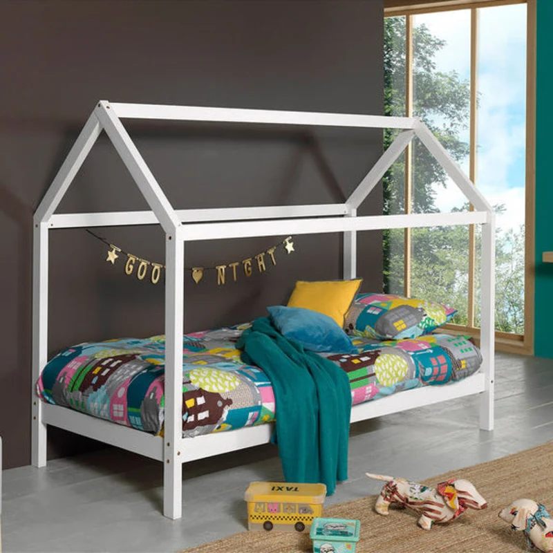Lit cabane LP 90x200 Sommier inclus Vipack Dallas - Blanc