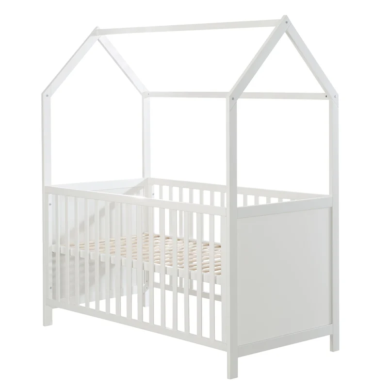 Hausbett 70 x 140 cm, FSC zertifiziert, Kombi-Kinderbett, weiß, 3-fach verstellbar, umbaubar