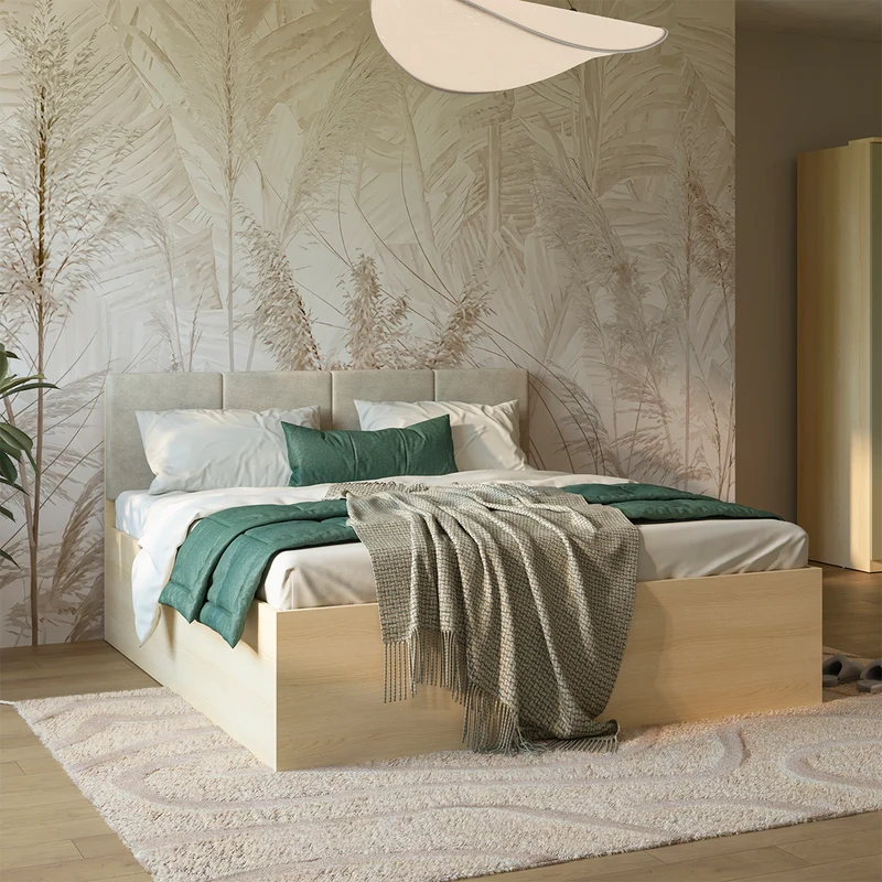 Lit coffre 180x200 sommier inclus Téana Bois et Beige