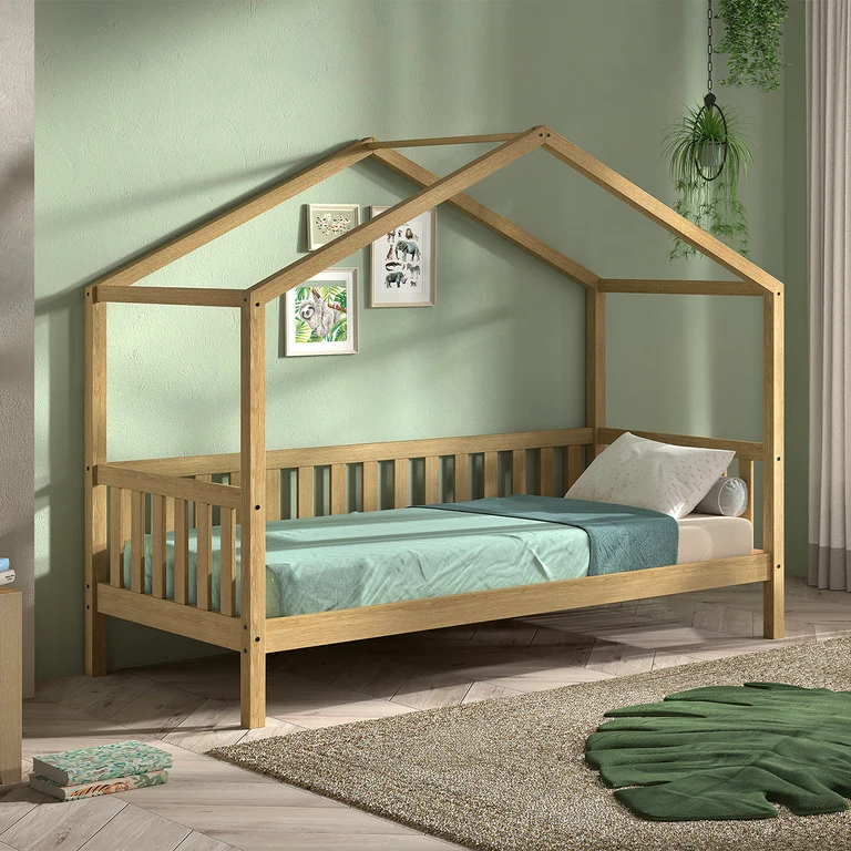 Lit cabane 90x200 sommier inclus Vipack Dallas Bois