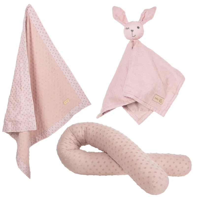 Organic Geschenkset 'Lil Planet' rosa/mauve, Bio-Bettschlange, -Decke & -Schmusetuch