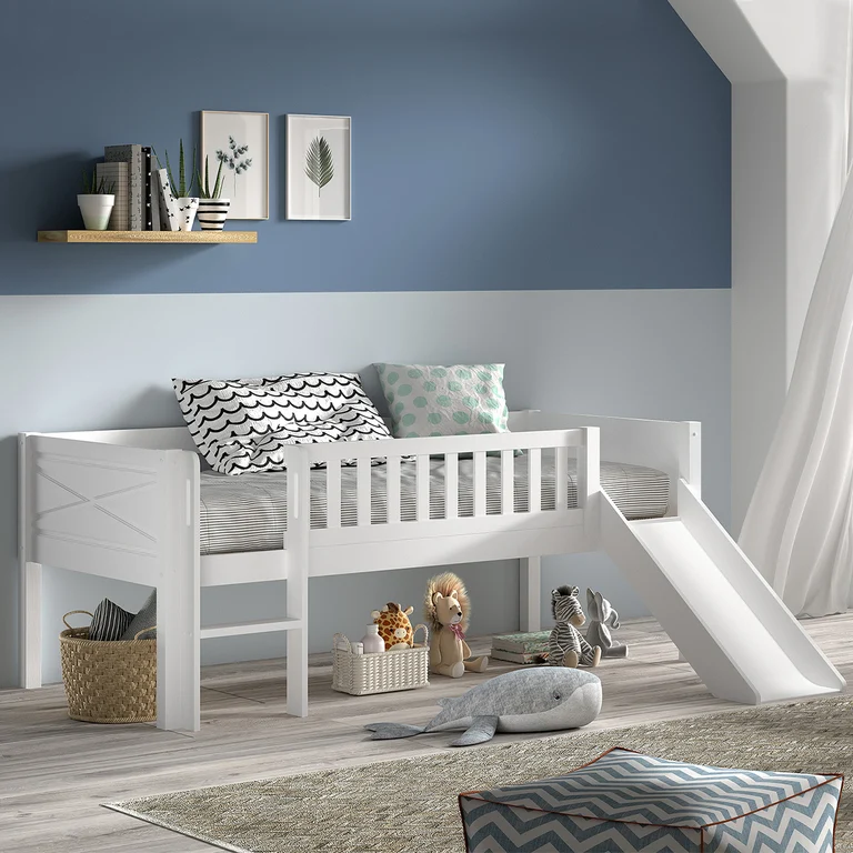 Lit mi-hauteur 90x200 toboggan et sommier inclus Vipack Scott Blanc