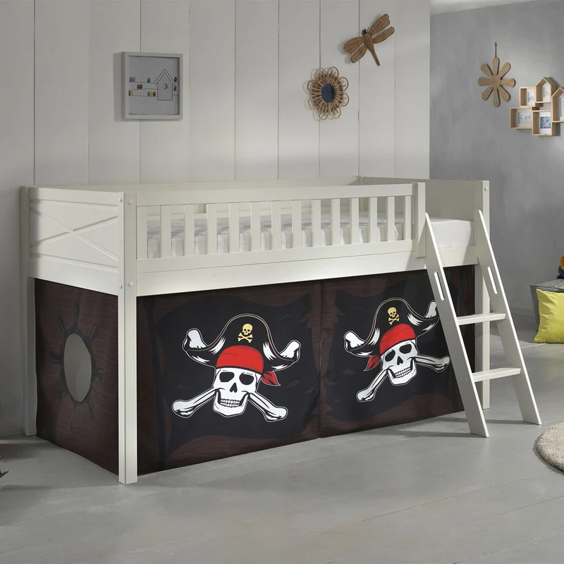 Lit mi-hauteur 90x200 sommier inclus et housse Pirate Vipack Scott Blanc