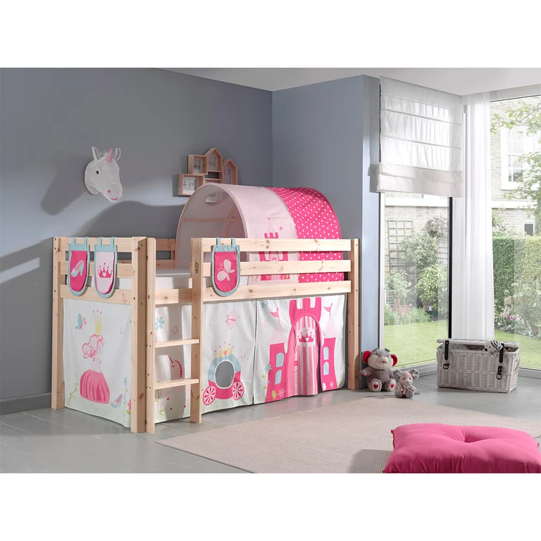 Lit Mi-Hauteur 90x200 Sommier Inclus et Housse Princesse Vipack Pino - Bois