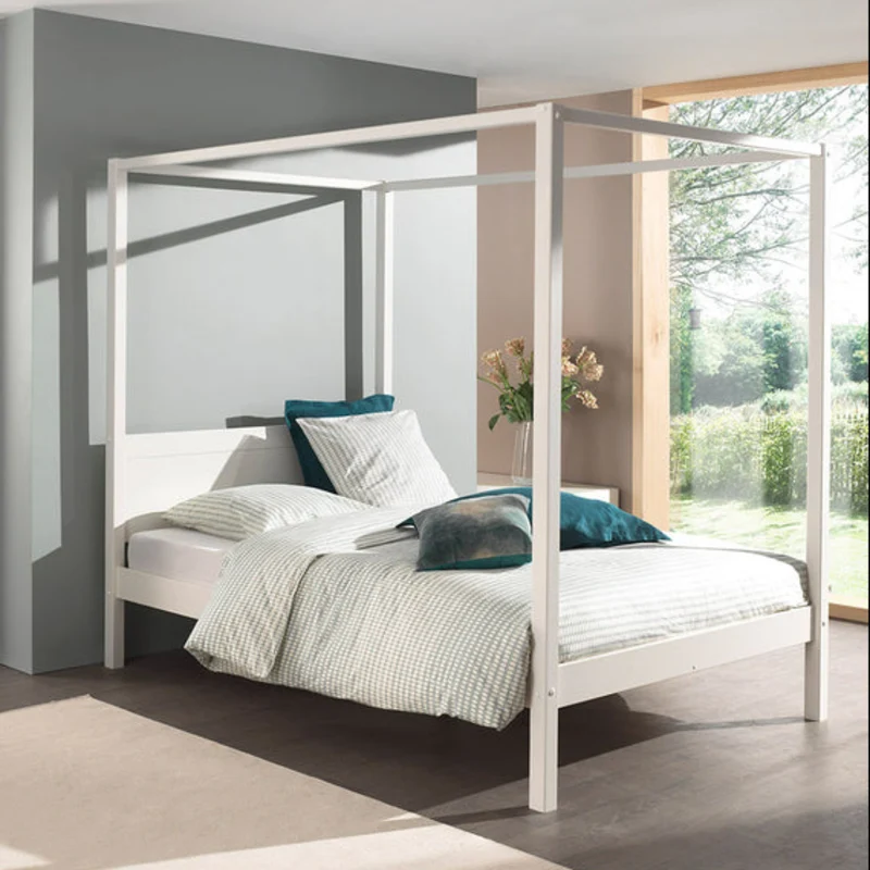 Lit à baldaquin 140x200 Sommier Inclus Vipack Pino - Blanc