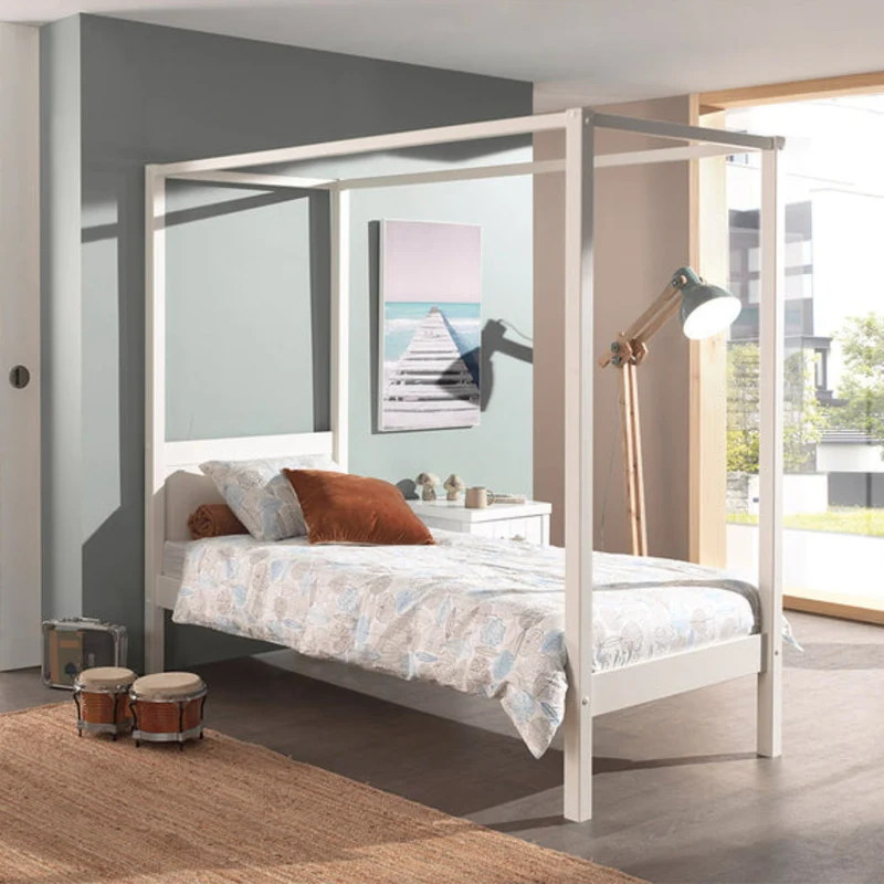Lit à baldaquin 90x200 Sommier Inclus Vipack Pino - Blanc