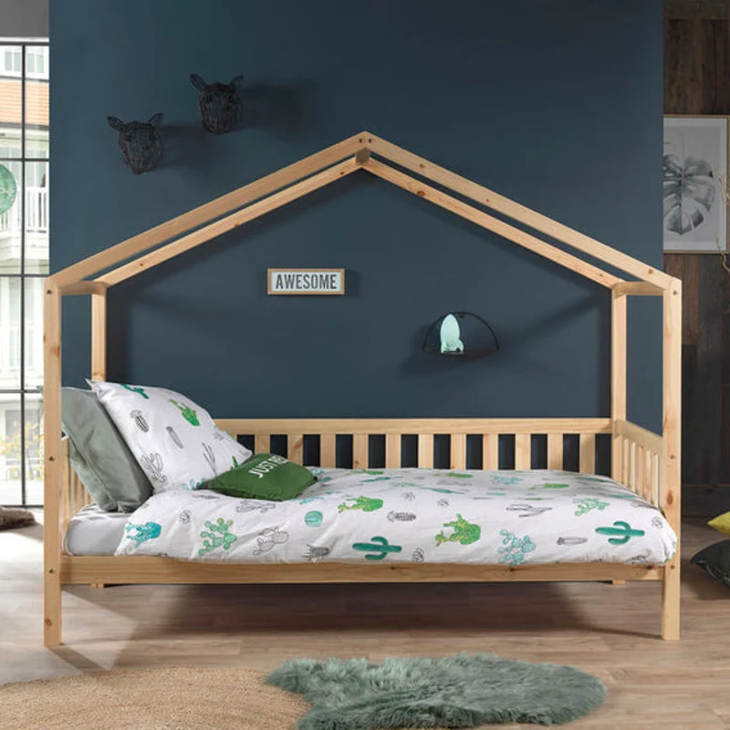 Lit cabane MH 90x200 Sommier inclus Vipack Dallas - Bois