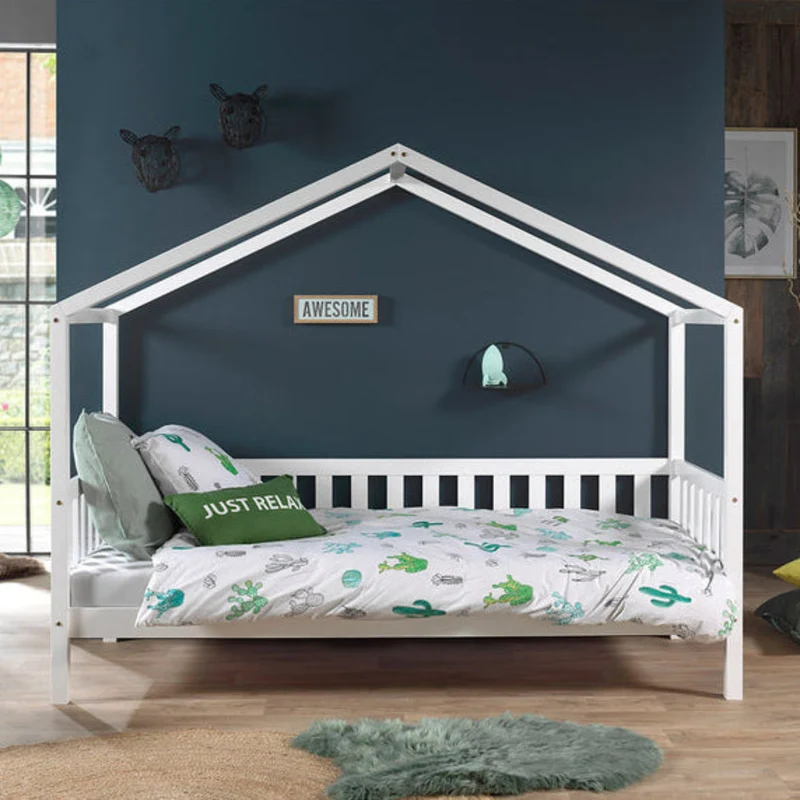 Lit cabane MH 90x200 Sommier inclus Vipack Dallas - Blanc