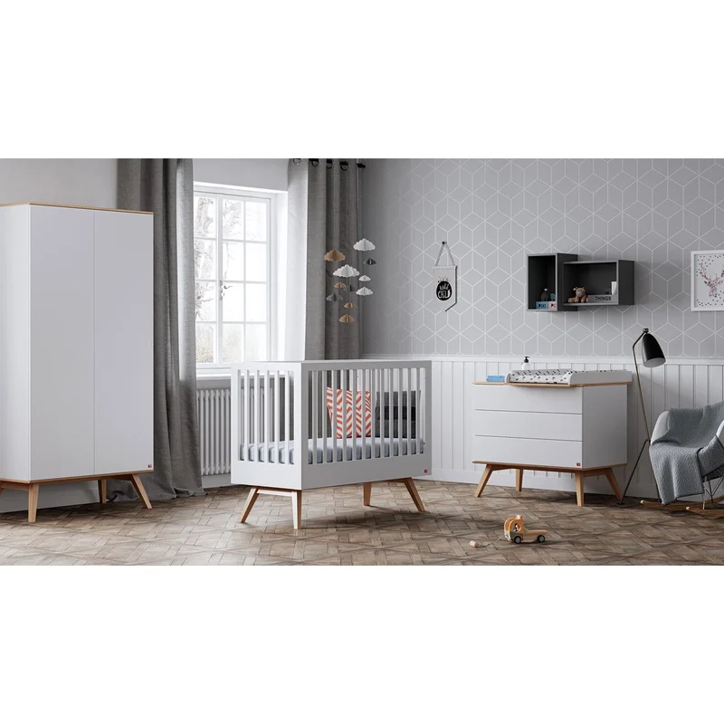 Chambre Nature blanc: Lit 70x140 + commode + plan à langer + armoire