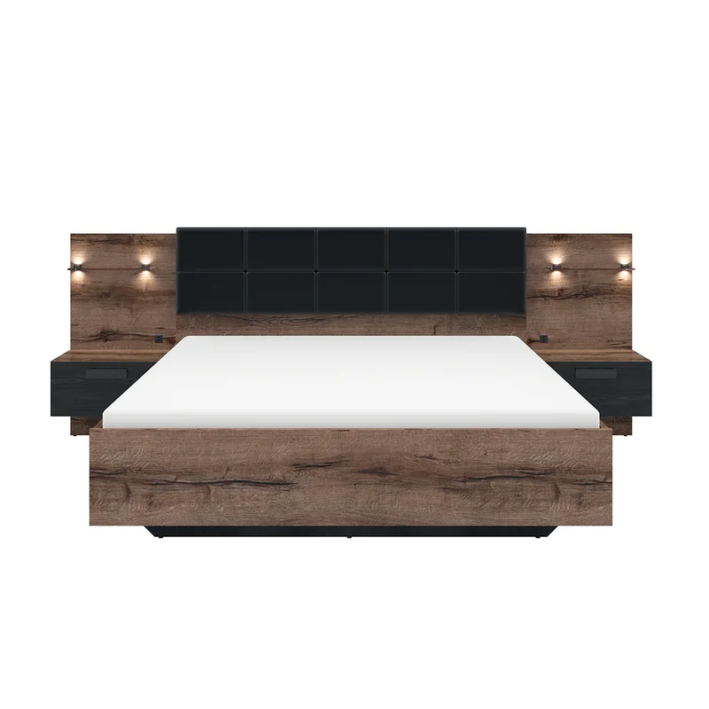 Lit 160x200 chevet LED et prise USB inclus Romane Bois
