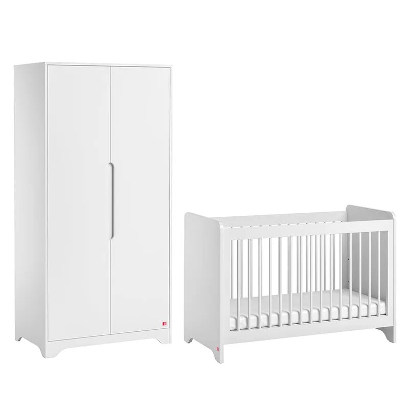 Lit bébé 60x120 et armoire 2 portes Vox Ova Blanc