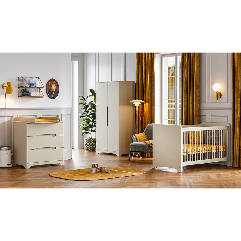 Chambre complète lit bébé 60x120 commode à langer et armoire 2 portes Vox Ova Beige