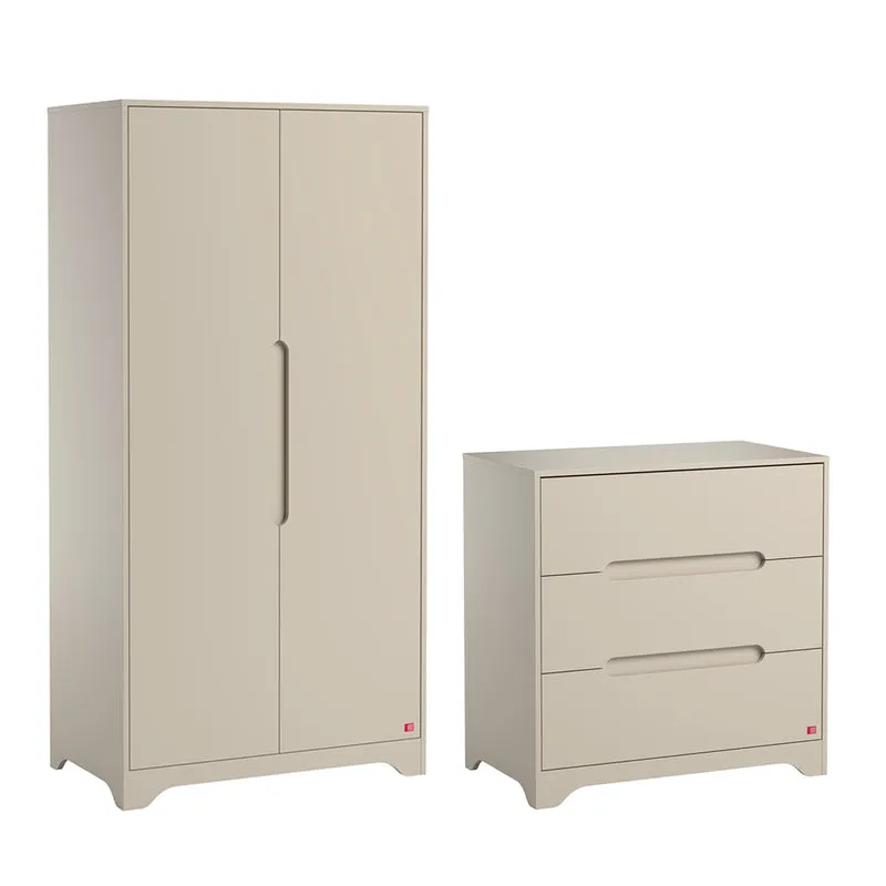 Commode 3 tiroirs et armoire 2 portes Vox Ova Beige