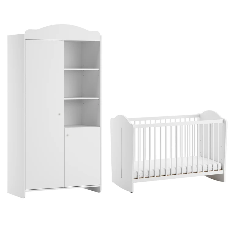 Lit bébé 60x120 et armoire 2 portes Vox Megeve Blanc