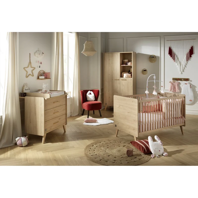 Chambre Arty : lit bébé 70x140 cm évolutif + commode + armoire