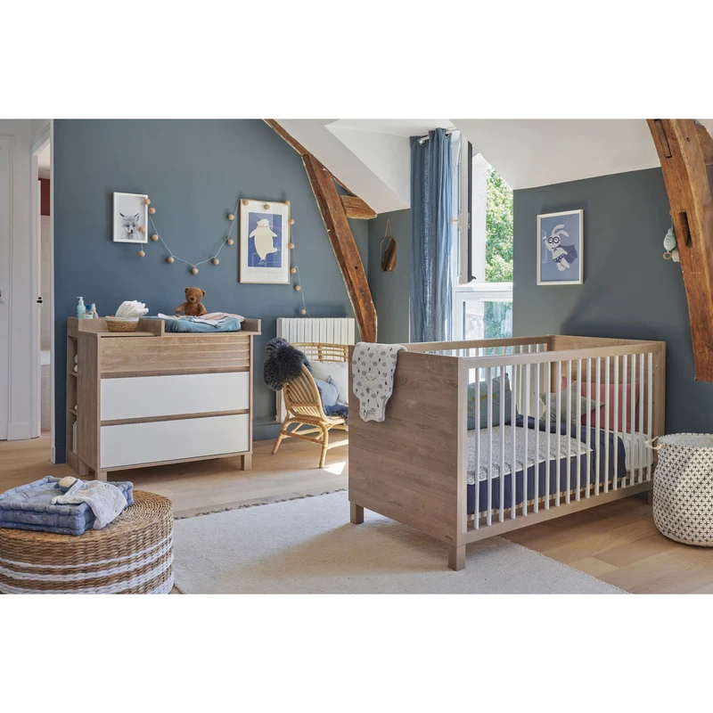 Chambre Achille : Lit bébé 70x140 évolutif + Commode + Armoire