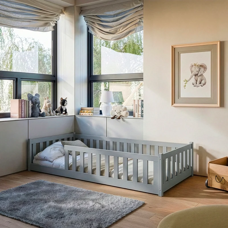 Lit au sol 90x200 sommier inclus Maya Gris