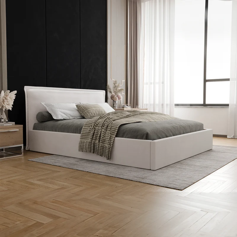 Lit coffre 160x200 sommier inclus Velis Blanc cassé