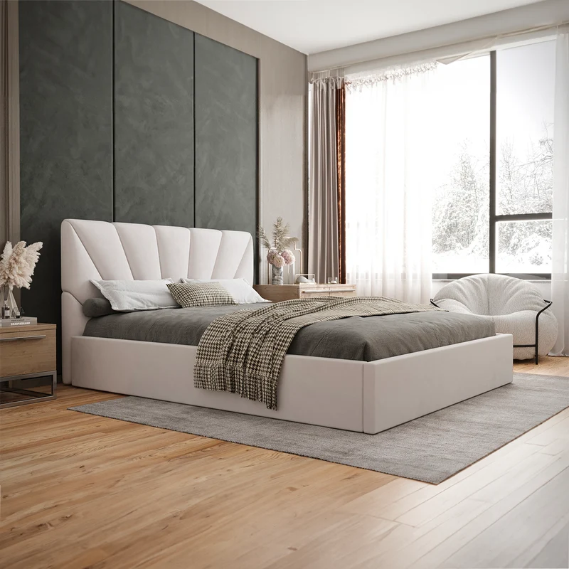 Lit coffre 160x200 sommier inclus Ysee Blanc cassé