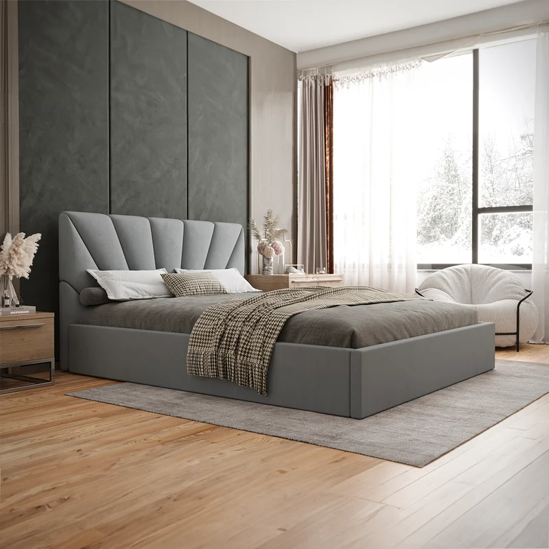Lit coffre 160x200 sommier inclus Ysee Gris