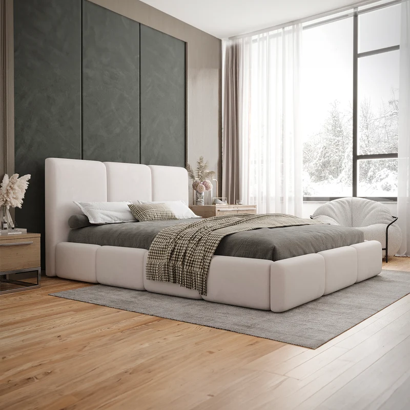 Lit coffre 160x200 sommier inclus Alto Blanc cassé