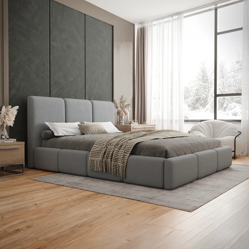 Lit coffre 160x200 sommier inclus Alto Gris
