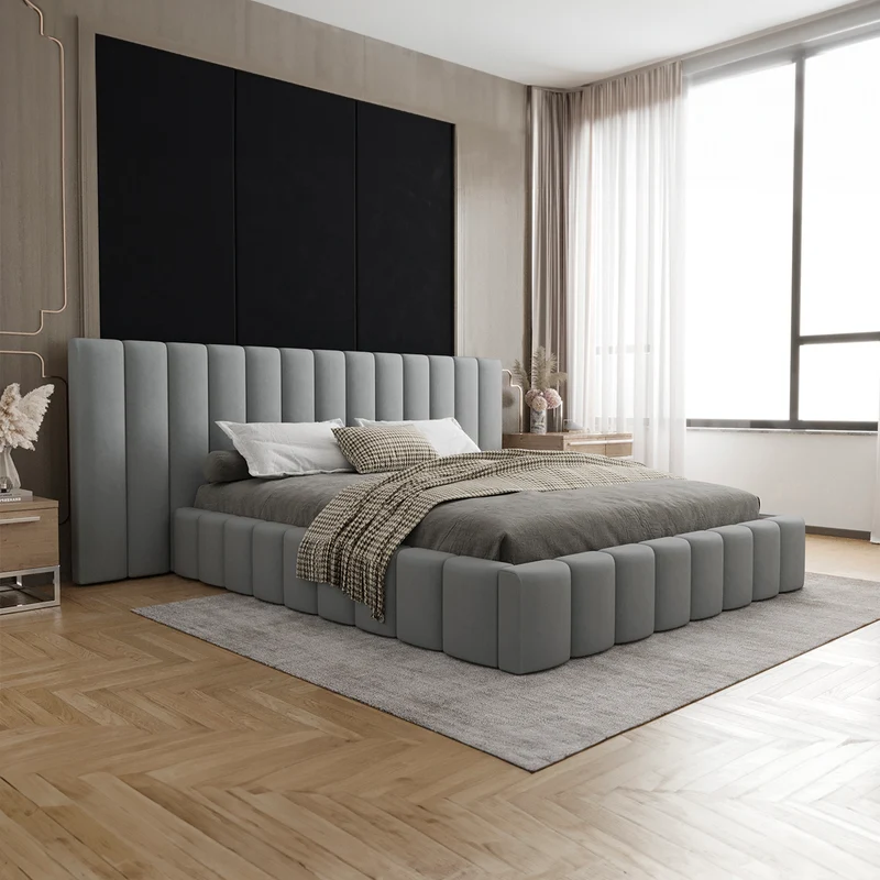 Lit coffre 160x200 sommier inclus Kira Gris
